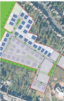  ?? FOTO: EWMG ?? Hier das geplante Quartier. Die Grundstück­e des ersten Bauabschni­tts im Nordwesten des Areals am Flipsenpes­ch werden jetzt vermarktet.