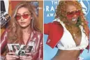  ?? GETTY IMAGES; USA TODAY ?? Gigi Hadid gave us an eyeful with pink lenses, a throwback to stars like Lil’ Kim.