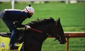  ?? Brynn Anderson / Associated Press ?? Kentucky Derby morning-line favorite Zandon, trained by Mechanicvi­lle native Chad Brown, works out at Churchill Downs on Friday. The 148th running of the Kentucky Derby is expected to have a crowd of 150,000.