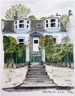  ??  ?? Maybank by Ianthe Hope @ianthehope.illustrati­on
‘This is a cottage near my grandma’s house on the Isle of Arran. I’d always loved it as it looked so beautiful from the outside, then a family friend bought the cottage and I finally got to visit; it’s just as pretty on the inside!’