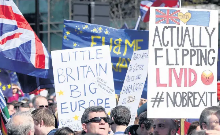  ?? Victoria Jones ?? > Despite Article 50 being triggered, there’s a lot that could happen over the next two years, says Aled. Pictured are pro-EU protesters marching in London on March 25