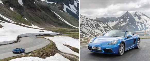  ??  ?? The Boxster is dwarfed by the terrain and even its turbo engine feels a little out of puff at such altitude