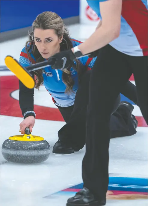  ?? ANDREW VAUGHAN / THE CANADIAN PRESS ?? Emma Miskew is skipping Team Homan — as Team Wild Card 3 — at the Scotties Tournament of Hearts in Thunder Bay, Ont.