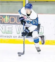  ?? GARRETT JAMES ?? Defenceman Jonny Tychonick of the Penticton Vees amassed 47 points in 48 regular-season BCHL games.