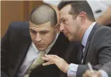  ?? AP FILE PHOTO ?? WASTED TALENT: Aaron Hernandez, left, seen in court with attorney Jose Baez, achieved fame even as he couldn’t escape the streets.