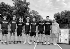  ?? TRINITY PREP/COURTESY PHOTO ?? Trinity Prep’s boys tennis team, shown after winning their region title, claimed a quarterfin­al win on Monday at the FHSAA Class 1A state tournament at Red Bug Lake Park.