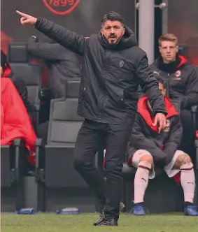  ?? LAPRESSE ?? Rino Gattuso, 40 anni, è alla 2ª stagione da tecnico del Milan. Il 27 novembre ha festeggiat­o un anno in panchina