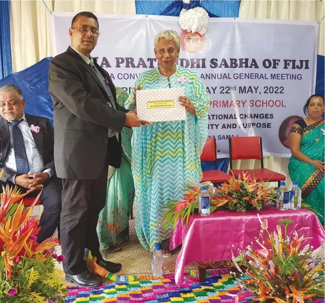  ?? Photo: University of Fiji ?? Vice Chancellor of the University of Fiji Professor Shaista Shameem (third from left) at the 2022 Arya Convention and 105th Annual General Meeting of the Arya Pratinidhi Sabha of Fiji (APS) at the Lautoka Arya Samaj School on May 22, 2022.