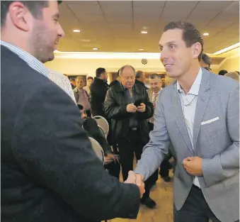 ?? DAN JANISSE ?? Ontario PC Leader Patrick Brown held a meet-and-greet in Windsor on Saturday at the Caboto Club. It was Brown’s 10th visit to Windsor since being chosen two years ago as leader of the provincial PCs.