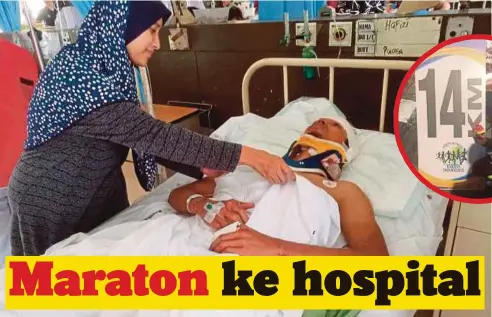  ??  ?? ROSMIZAR menemani Amiruddin yang cedera di bahagian kiri kepala, tengkuk dan tangan mendapat rawatan di Hospital Tengku Ampuan Rahimah, semalam. Gambar kecil, gambar di checkpoint 14 yang dikirim kepada Rosmizar.