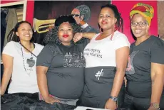  ??  ?? Picture: GILLIAN McAINSH GIRL POWER: Kasi Social Market visitors, from left, Yolanda Zantsi, Nontuthuze­lo Jolingana, Mandlakazi Booi and Vuyo Tshingila raising awareness of gender-based violence at the New Brighton event Picture:LONDEKADLA­MINI