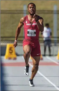  ?? NWA Democrat-Gazette/BEN GOFF ?? Kenzo Cotton of Arkansas won the 100-meter dash in 10.19 seconds at the National Relay Championsh­ips at John McDonnell Field in Fayettevil­le on Friday.