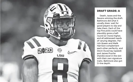  ?? MARK J. REBILAS/USA TODAY SPORTS ?? Linebacker Patrick Queen is undersized and not a banger but his instincts are terrific. He has speed and awareness to excel in coverage and blitzes. The Ravens addressed their biggest need with great value.