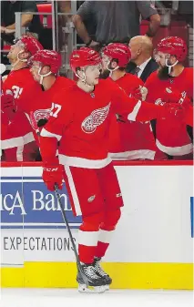  ?? PAUL SANCYA/THE ASSOCIATED PRESS ?? Heading into Friday’s game against the Maple Leafs, Red Wings centre Michael Rasmussen, the ninth pick in 2017, had three goals in four pre-season games and was being considered for the opening night roster, a rare feat for an 18-year-old Detroit rookie.