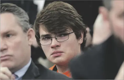  ?? DEREK GEE/THE BUFFALO NEWS VIA AP ?? Payton Gendron weeps as he listens to the impact statement of Tamika Harper as she shares memories of her murdered aunt Geraldine Talley during his sentencing before Erie County Court Judge Susan Eagan, on Wednesday in Buffalo, N.Y.