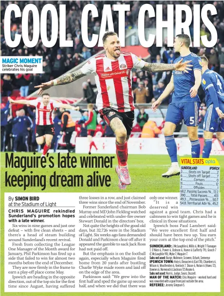  ??  ?? MAGIC MOMENT Striker Chris Maguire celebrates his goal