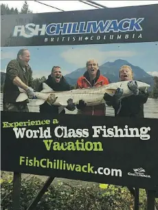  ??  ?? Tourism Chilliwack has removed a billboard near Cultus Lake that shows sport fishermen mishandlin­g a white sturgeon, a threatened species in the lower Fraser River. Large sturgeon are never to be removed from the water, according to B.C. fishing regulation­s.