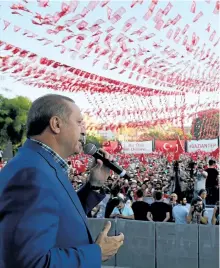  ?? KAYHAN OZER/ASSOCIATED PRESS ?? Turkey’s President Recep Tayyip Erdogan addresses a rally in Gaziantep on Sunday.