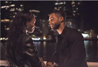  ??  ?? After a rocky start, rapper Coco (Azealia Banks) and poetry teaching assistant Derek (Lucien Laviscount) become smitten with each other in “Love Beats Rhymes.” ATSUSHI NISHIJIMA