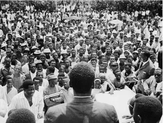  ??  ?? ABOVE: A political meeting in Equatorial Guinea prior to the country’s first election since gaining independen­ce from Spain in 1968, in which Macías was first propelled to power.