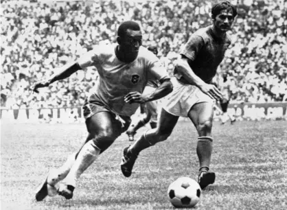  ??  ?? More sedate than Maradona … Pelé and Italian defender Tarcisio Burgnich during the 1970 World Cup final in Mexico City. Photograph: AFP/Getty Images