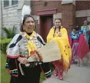  ?? CHICAGO TRIBUNE ERIN HOOLEY/ ?? Dr. Dorene Wiese, an Ojibwe tribal member, demonstrat­es traditiona­l dances June 6 at Ebezener Lutheran Church in Chicago. Wiese is one of 10 recipients of the Field Foundation’s Leaders for a New Chicago award in partnershi­p with the John D. and Catherine T. MacArthur Foundation.