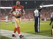  ?? JOSIE LEPE — STAFF ARCHIVES ?? Linebacker Ahmad Brooks, released Friday, had 51.5 sacks in his 49ers career. That put him behind only Bryant Young and Charles Haley on the team’s all-time list.