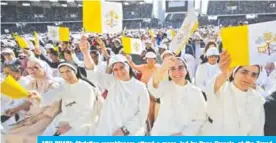  ??  ?? ABU DHABI: Christian worshipper­s attend a mass, led by Pope Francis, at the Zayed Sports City Stadium. — AFP