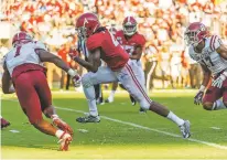  ?? VASHA HUNT/ASSOCIATED PRESS ?? Alabama wide receiver Jerry Jeudy runs for a 19-yard touchdown against New Mexico State on Saturday in Tuscaloosa, Ala.