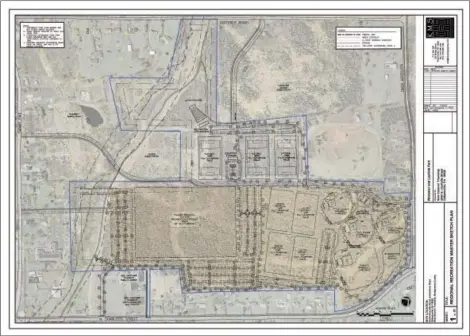  ?? PHOTO COURTESY OF NEW HANOVER TOWNSHIP ?? A 2015 township drawing of a concept plan for the 64.55-acre Wassamer Tract and Layfield Park shows a 574,000- square-foot indoor recreation complex, four lighted baseball fields; four lighted multi-use fields, three natural turf-multi-use fields, an...
