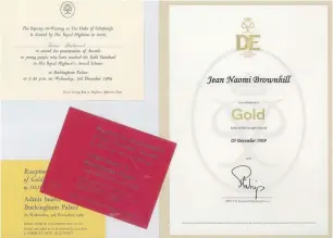  ??  ?? The Gold Award certificat­e and Buckingham Palace invitation and passes