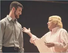  ?? MANDI WRIGHT, DETROIT FREE PRESS ?? Derik Peterman, 23, left, practices with Mary Bremer-Beer, hired to teach seminarian­s how to make sermons lively.