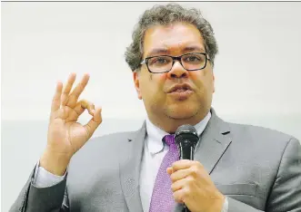  ?? AL CHAREST ?? Naheed Nenshi speaks during a forum for the 2017 election at the Crossroads Community Associatio­n on Tuesday. Nenshi’s campaign this year is quite detailed in comparison to his rivals, writes Don Braid.