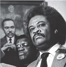  ?? ASSOCIATED PRESS FILE PHOTO ?? State Rep. Tyrone Brooks speaks in Atlanta in 1983. Brooks was 22 years old and 400 miles away, seeking clues to an unsolved lynching as old as he was when he got the news Martin Luther King Jr. was dead. Stunned, Brooks said he dropped everything and...