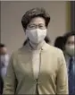  ?? Vincent Yu Associated Press ?? HONG KONG leader Carrie Lam says she has no banking access because of U. S. sanctions.