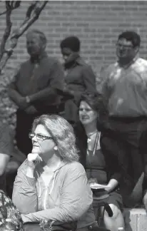  ?? Staff photo by Evan Lewis ?? n Beverly Craft and others listen to Texas State Rep. Gary VanDeaver talk about the importance of the investment in educationa­l institutio­ns on Wednesday at Texarkana College’s 90-year anniversar­y celebratio­n.