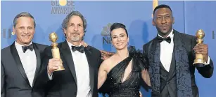  ?? Picture: NBC/NBCU PHOTO BANK/KEVORK DJANSEZIAN ?? RECOGNISED: The best motion picture, musical or comedy award went to ‘Green Book’. Receiving the award at the 76th Annual Golden Globe Awards held at the Beverly Hilton Hotel were Viggo Mortensen, Peter Farrelly, Linda Cardellini, and Mahershala Ali.