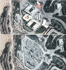  ?? Satelitní snímky ukazují vývojové centrum chemických látek v Barzá u Damašku před útokem spojenců a po něm. FOTO 2018 DIGITAL GLOBE / AP ?? Totální destrukce.