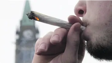  ?? ADRIAN WYLD / THE CANADIAN PRESS FILES ?? The Liberals made the legalizati­on of marijuana a key promise in their election platform in 2015. Above, a pot smoker indulges near Parliament Hill.