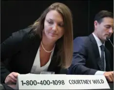  ?? AP Photo/BeBeto MAttheWs ?? Courtney Wild (left) joined by her attorney Brad Edwards, leaves after reading a statement a news conference, calling on victims of Jeffrey Epstein to contact the FBI or lawyers with their informatio­n, on Tuesday, in New York.