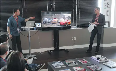  ?? DISNEY-PIXAR STUDIOS ?? Cars 3 creative director Jay Ward, left, and consultant Ray Evernham, a three-time NASCAR champion crew chief, made sure Cars 3 writers and animators got stock car racing history and visuals just right.