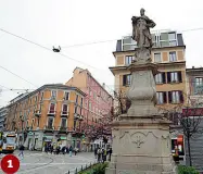  ??  ?? 1 La colonna con la statua di San Calimero, sopra la stazione MM di Crocetta