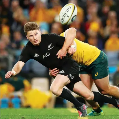  ?? PICTURE: Getty Images ?? Different class: Beauden Barrett offloads to set the All Blacks away