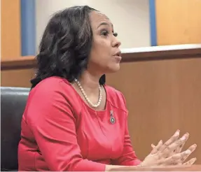  ?? ALYSSA POINTER/POOL VIA GETTY IMAGES ?? Fulton County District Attorney Fani Willis testifies during a hearing in the case of the State of Georgia v. Donald John Trump at the Fulton County Courthouse on Feb. 15 in Atlanta.