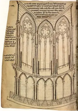  ??  ?? Villard de Honnecourt. Page de son « Carnet » conservé à la BnF. Vers 1220-1235. 22 x14 cm.