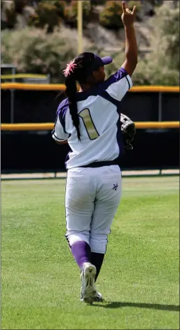  ?? Haley Sawyer/The Signal (See additional photos on signalscv.com) ?? Valencia softball’s Kelia Paragas celebrates after a play in a CIF-Southern Section Division 1 playoff game against Vista Murrieta on Thursday at Valencia.