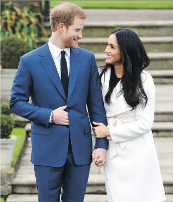  ?? EDDIE MULHOLLAND/THE ASSOCIATED PRESS ?? Prince Harry and Meghan Markle’s royal nuptials will take place on May 19 and fans from around the world are already planning their viewing parties.
