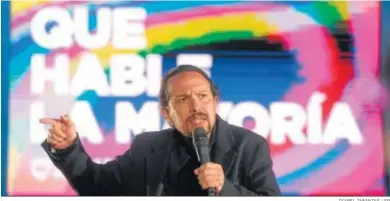  ?? ISABEL INFANTES / EP ?? El candidato y secretario general de Unidas Podemos, Pablo Iglesias, anoche en Vicálvaro.
