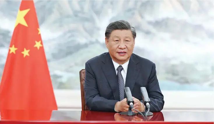  ?? Photo: Xinhua / Ju Peng ?? Chinese President Xi Jinping delivers a keynote speech in virtual format at the opening ceremony of the BRICS Business Forum, June 22, 2022.