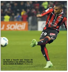  ??  ?? Le Gym a inscrit une clause de valorisati­on à  millions d’euros sur le contrat de Dalbert. (Photo S. B.)